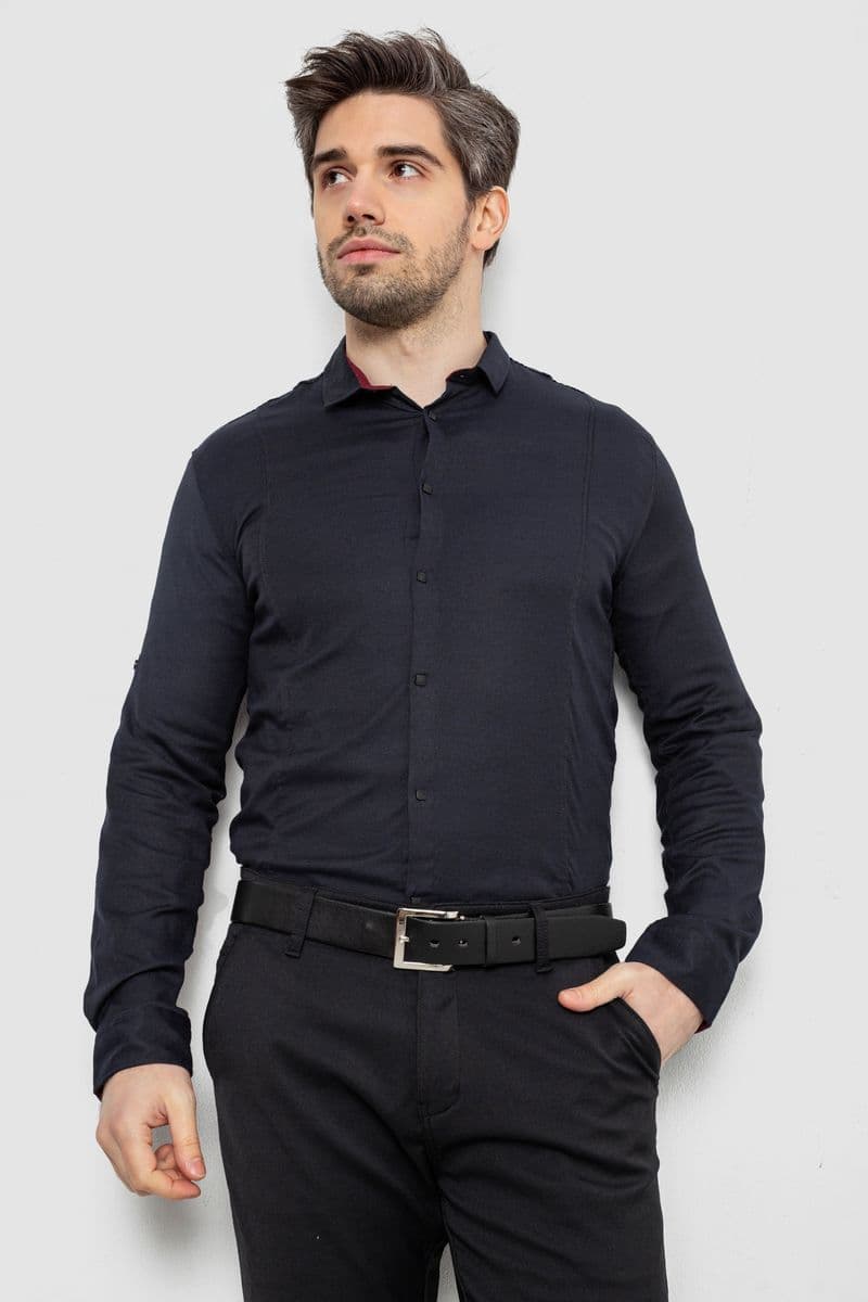 Сорочка чоловіча однотонна, колір темно-синій, 186R2010 - зображення 1