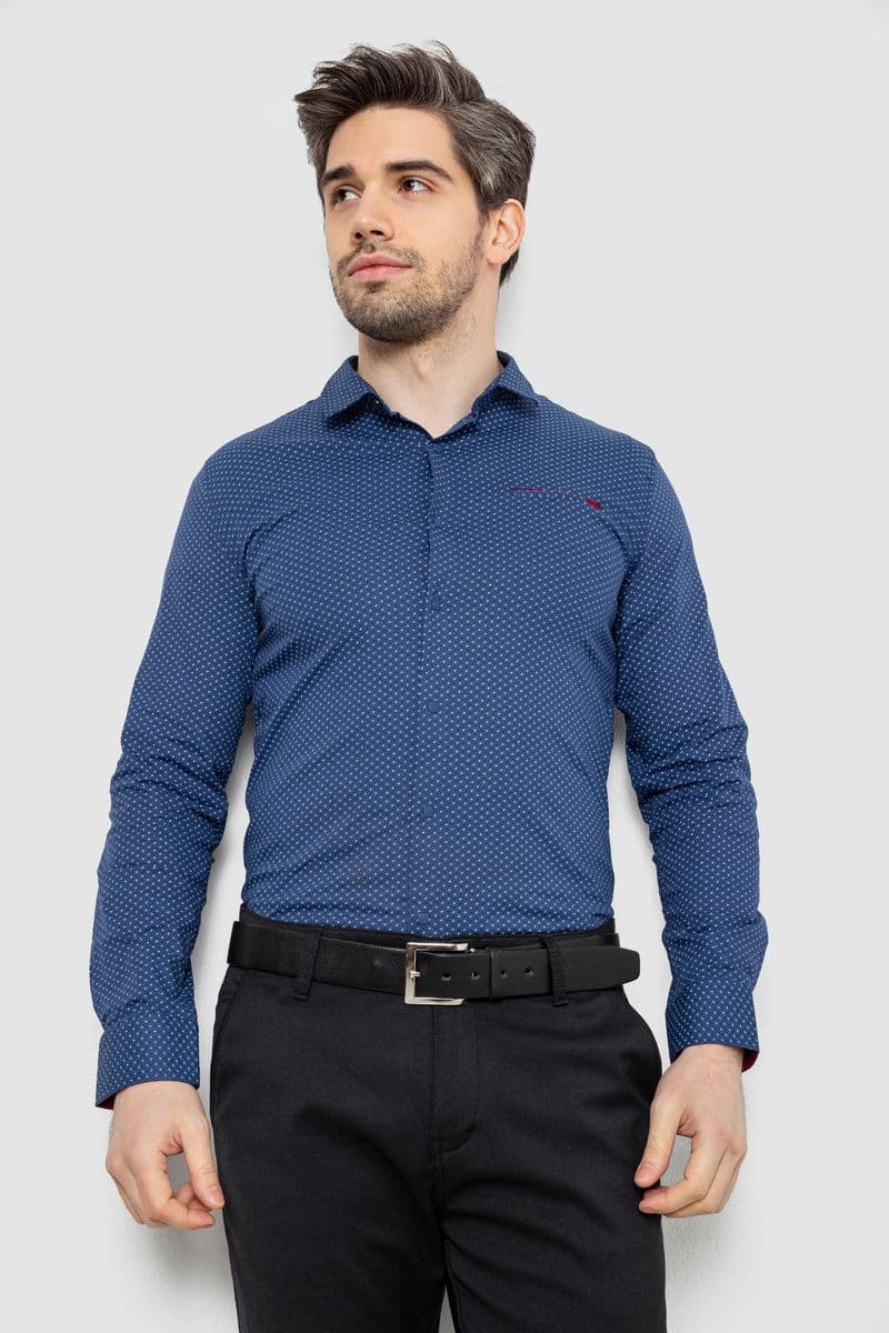 Сорочка чоловіча однотонна з принтом, колір синій, 186R2011 - зображення 1