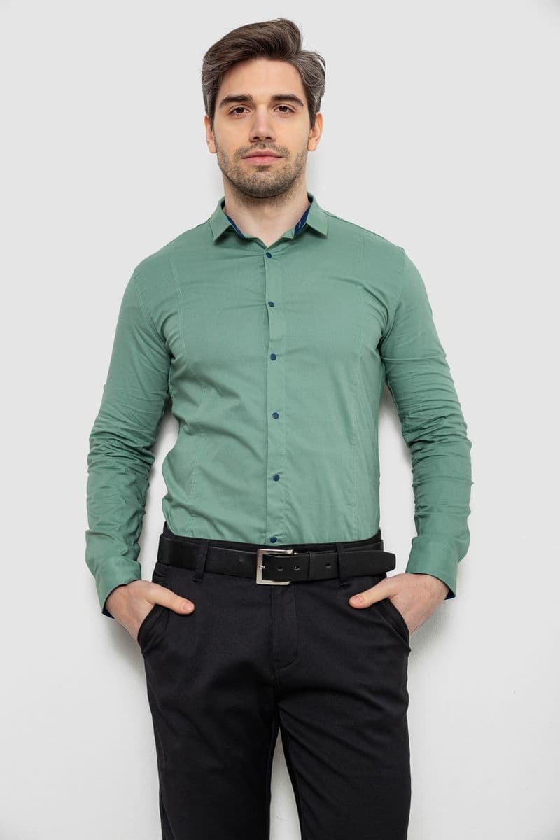 Сорочка чоловіча однотонна, колір оливковий, 186R2066 - зображення 1