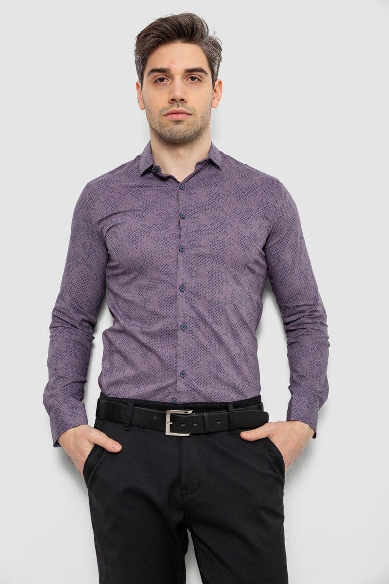 Сорочка чоловіча з принтом, колір сливовий, 186R2068 - зображення 1
