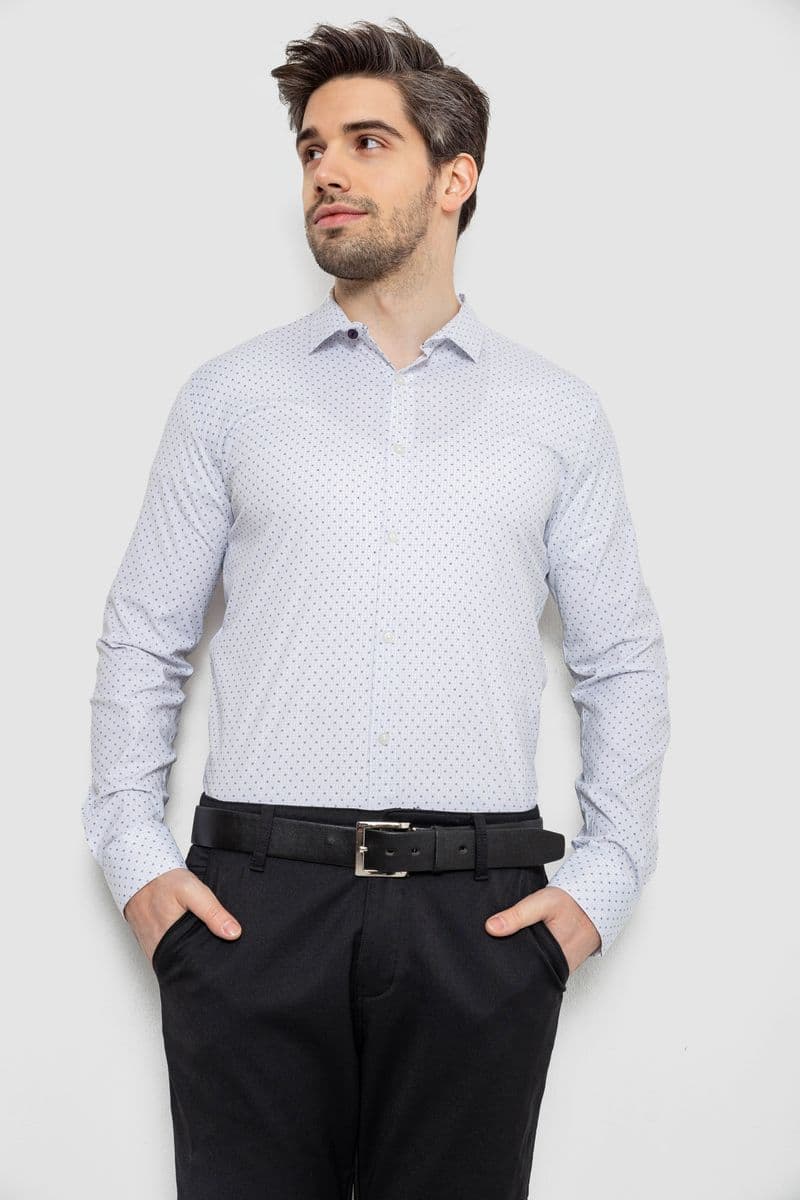 Сорочка чоловіча однотонна з принтом, колір білий, 186R2081 - зображення 1