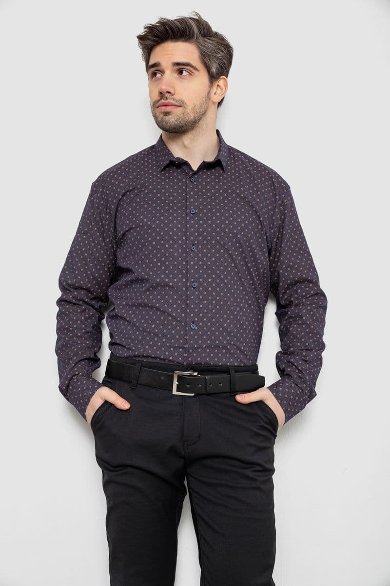 Сорочка чоловіча однотонна з принтом, колір коричневий, 186R2082 - зображення 1