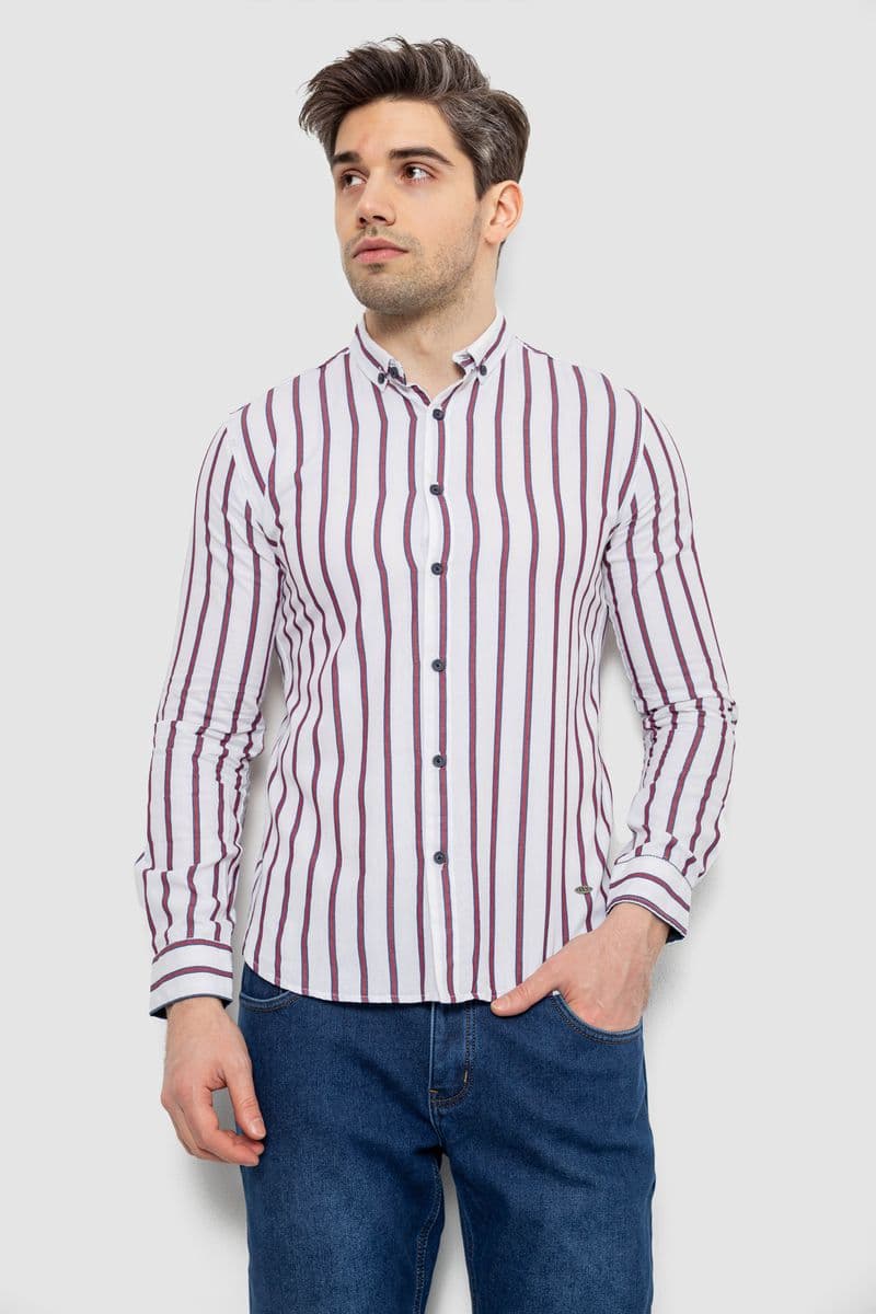 Сорочка чоловіча в смужку, колір білий, 186R2089 - зображення 1