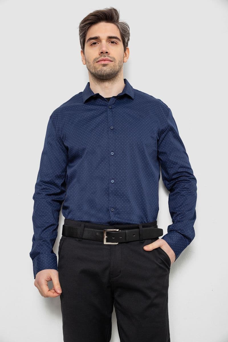 Сорочка чоловіча однотонна з принтом, колір синій, 186R2114 - зображення 1