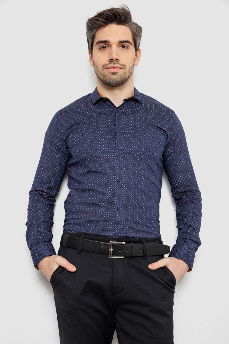 Сорочка чоловіча однотонна з принтом, колір темно-синій, 186R2097 - зображення 1