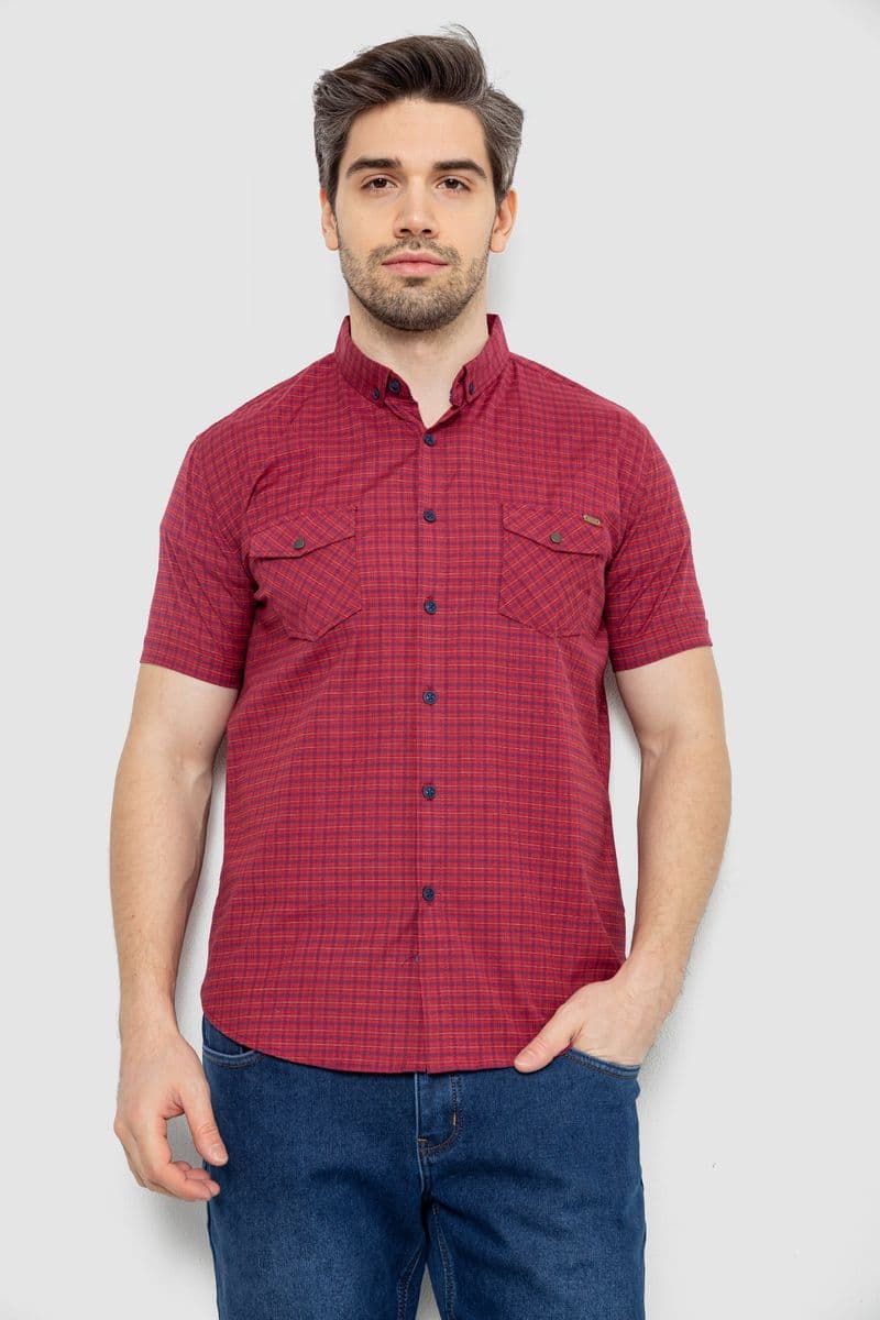 Сорочка чоловіча в клітинку, колір бордовий, 186R6918-10 - зображення 1