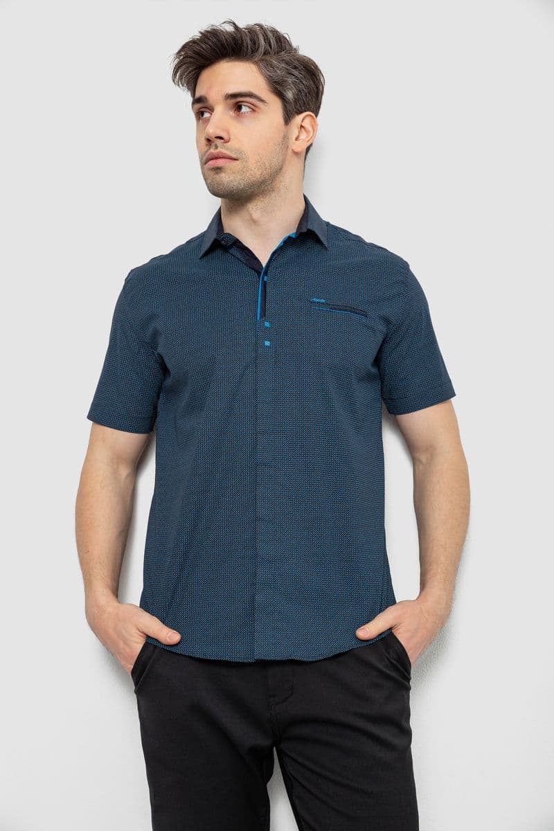 Чоловіча сорочка з принтом, колір темно-синій, 186R7022 - зображення 1