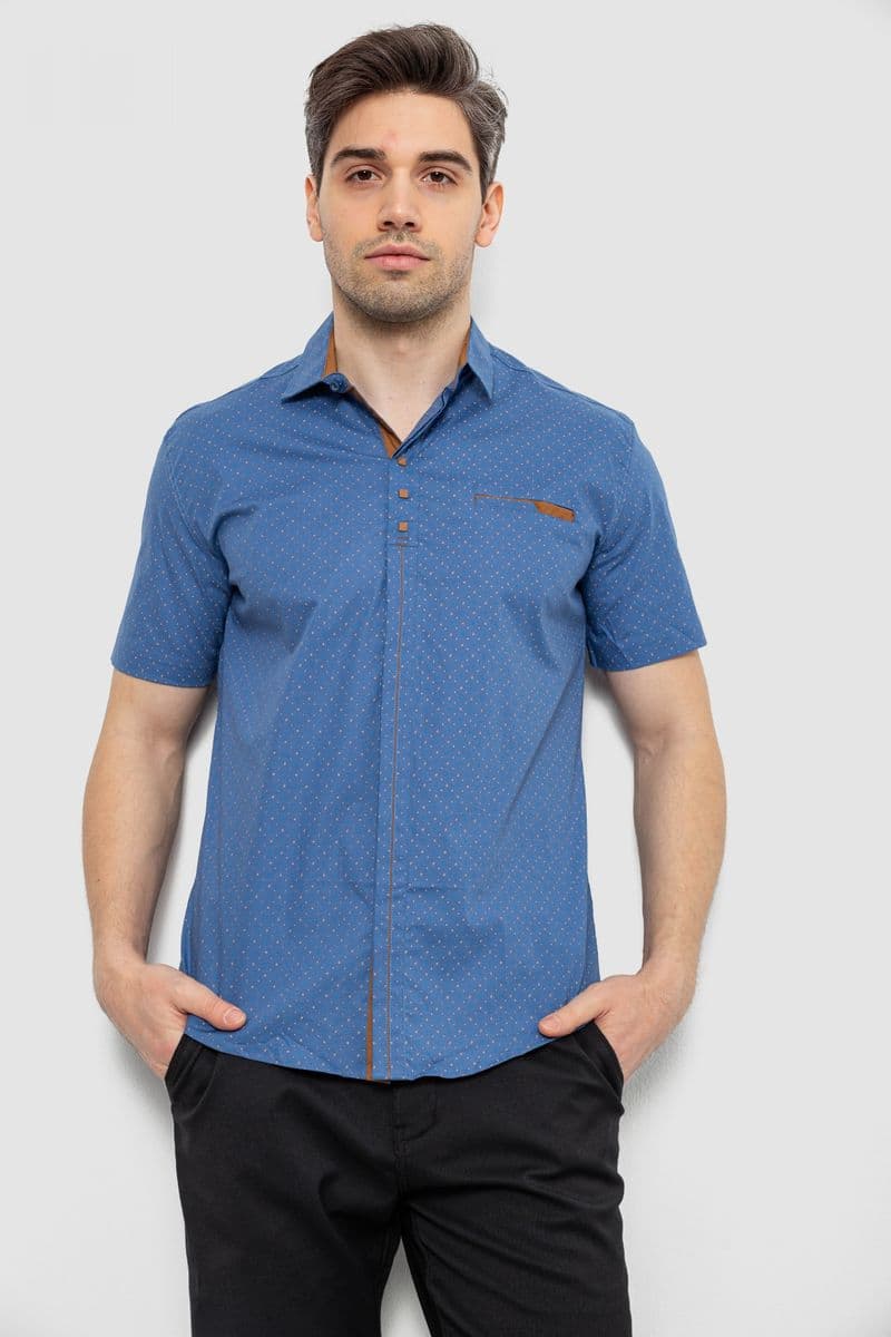 Чоловіча сорочка з принтом, колір синій, 186R7482 - зображення 1