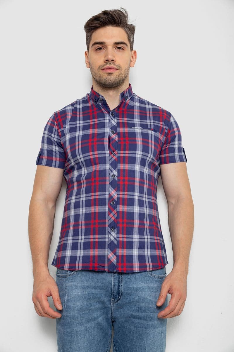 Сорочка чоловіча в клітинку, колір синьо-червоний, 214R0113 - зображення 1