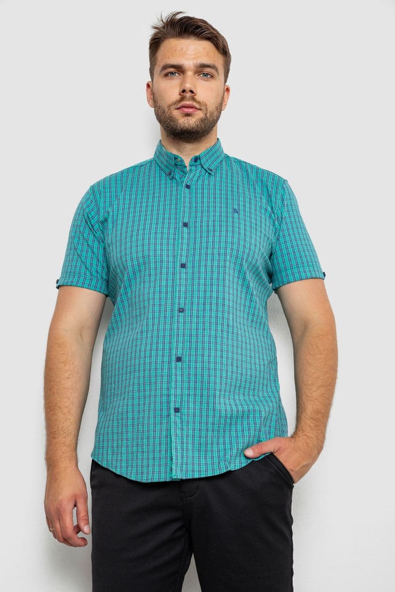 Сорочка чоловіча в клітинку, колір зелений, 214R4564 - зображення 1