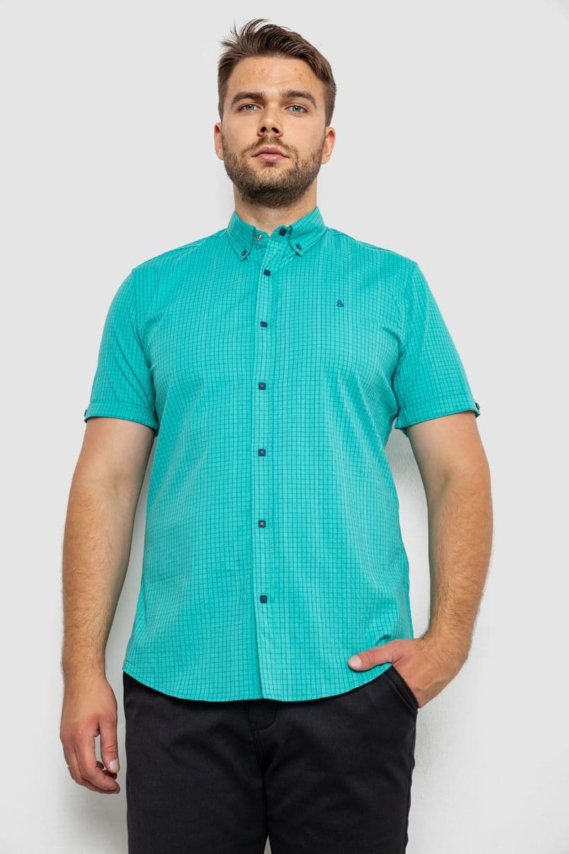 Сорочка чоловіча в клітинку, колір бірюзовий, 214R4564-3 - зображення 1
