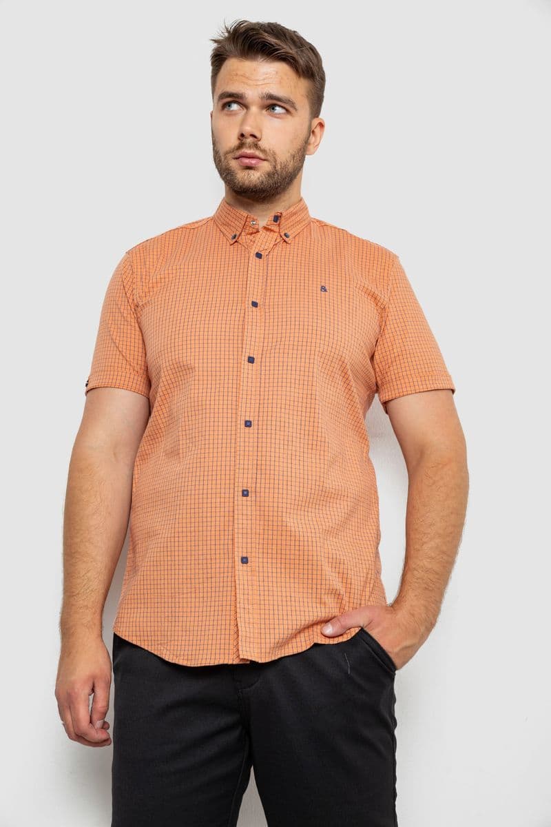 Сорочка чоловіча в клітинку, колір помаранчевий, 214R4564-3 - зображення 1