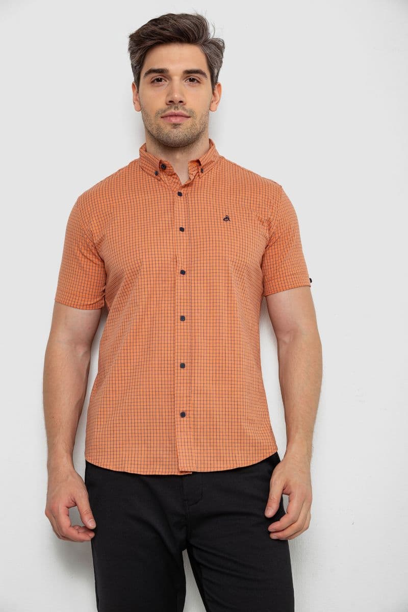 Сорочка чоловіча в клітку, колір помаранчевий, 214R4564-5 - зображення 1