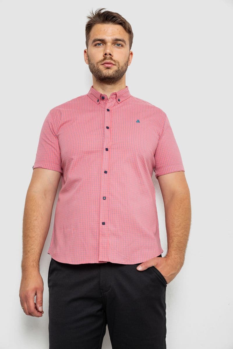 Сорочка чоловіча в клітку, колір пудровий, 214R4564-5 - зображення 1