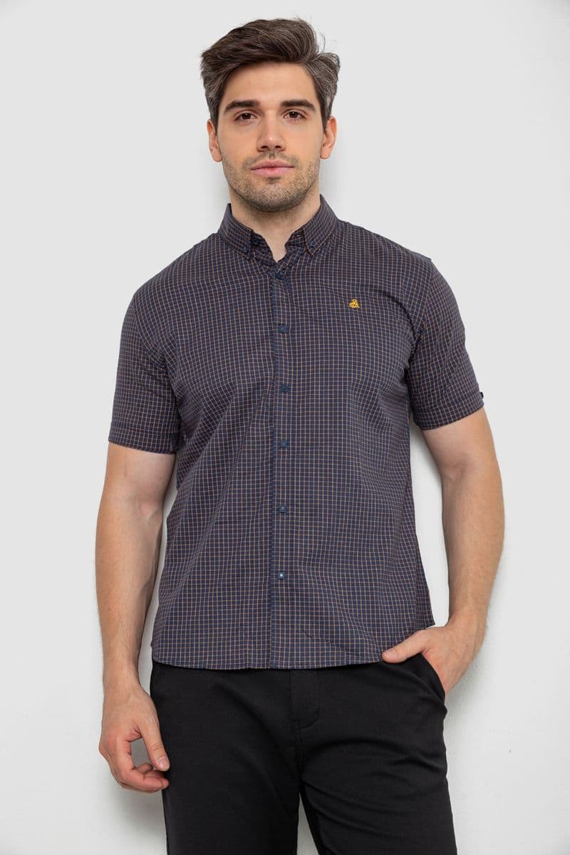 Сорочка чоловіча в клітку, колір синій, 214R4564-5 - зображення 1