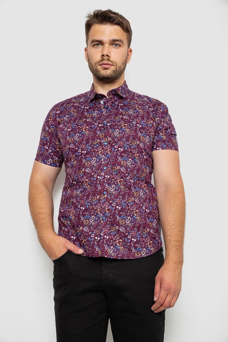 Сорочка чоловіча з принтом, колір сливовий, 214R6917-10 - зображення 1