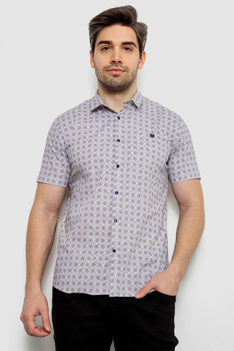 Сорочка чоловіча з коротким рукавом, колір бежевий, 214R6917-15 - зображення 1