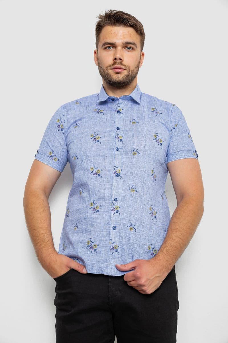 Сорочка чоловіча з принтом, колір блакитний, 214R6917-88 - зображення 1