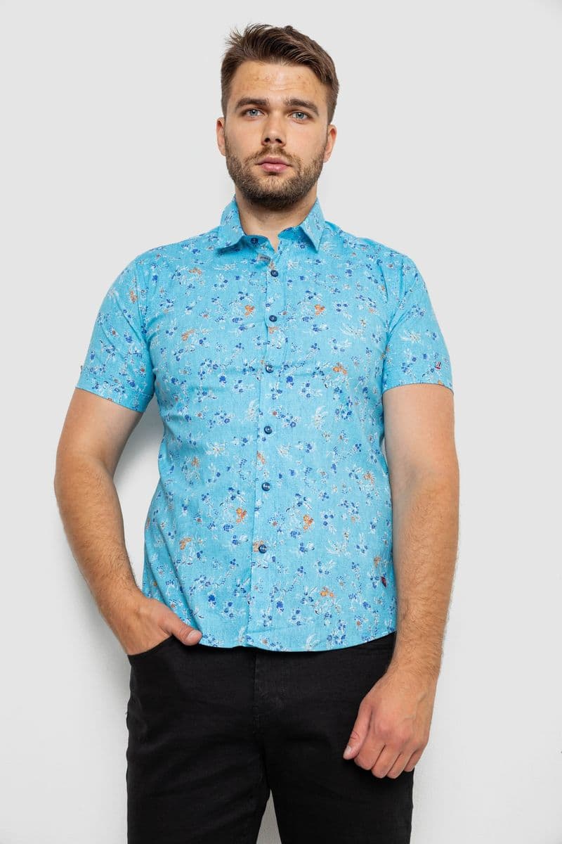 Сорочка чоловіча з принтом, колір блакитний, 214R6917-9 - зображення 1