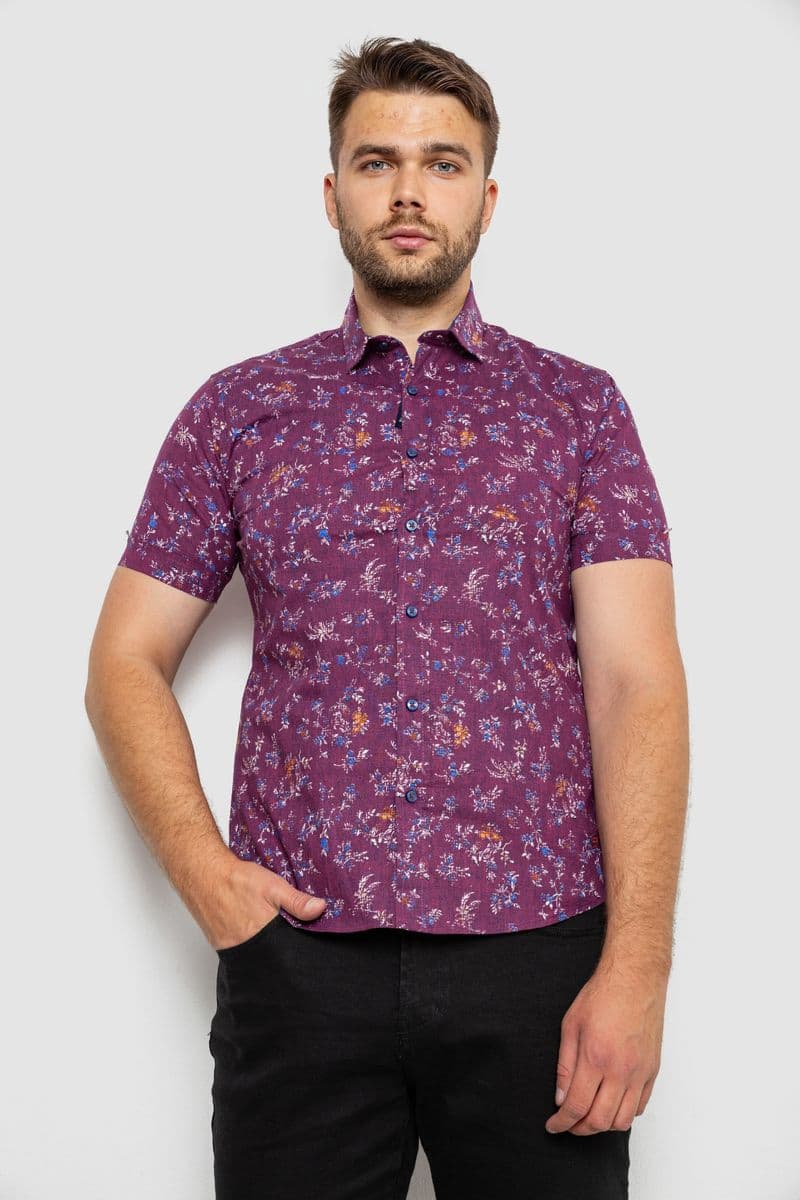 Сорочка чоловіча з принтом, колір сливовий, 214R6917-9 - зображення 1