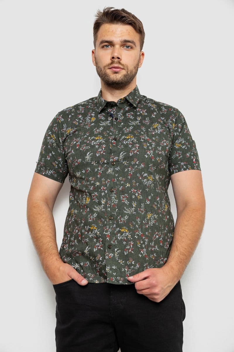 Сорочка чоловіча з принтом, колір хакі, 214R6917-9 - зображення 1