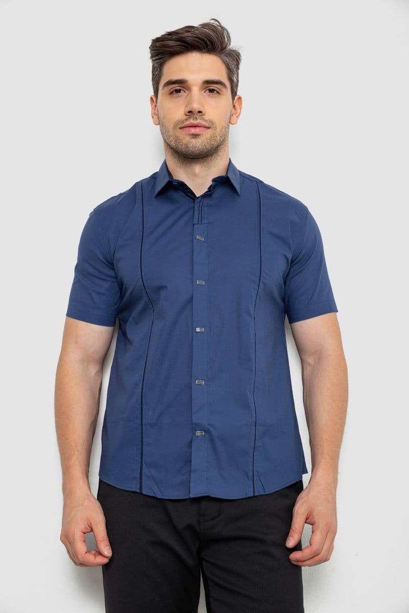 Сорочка чоловіча однотонна, колір синій, 214R7003-5 - зображення 1
