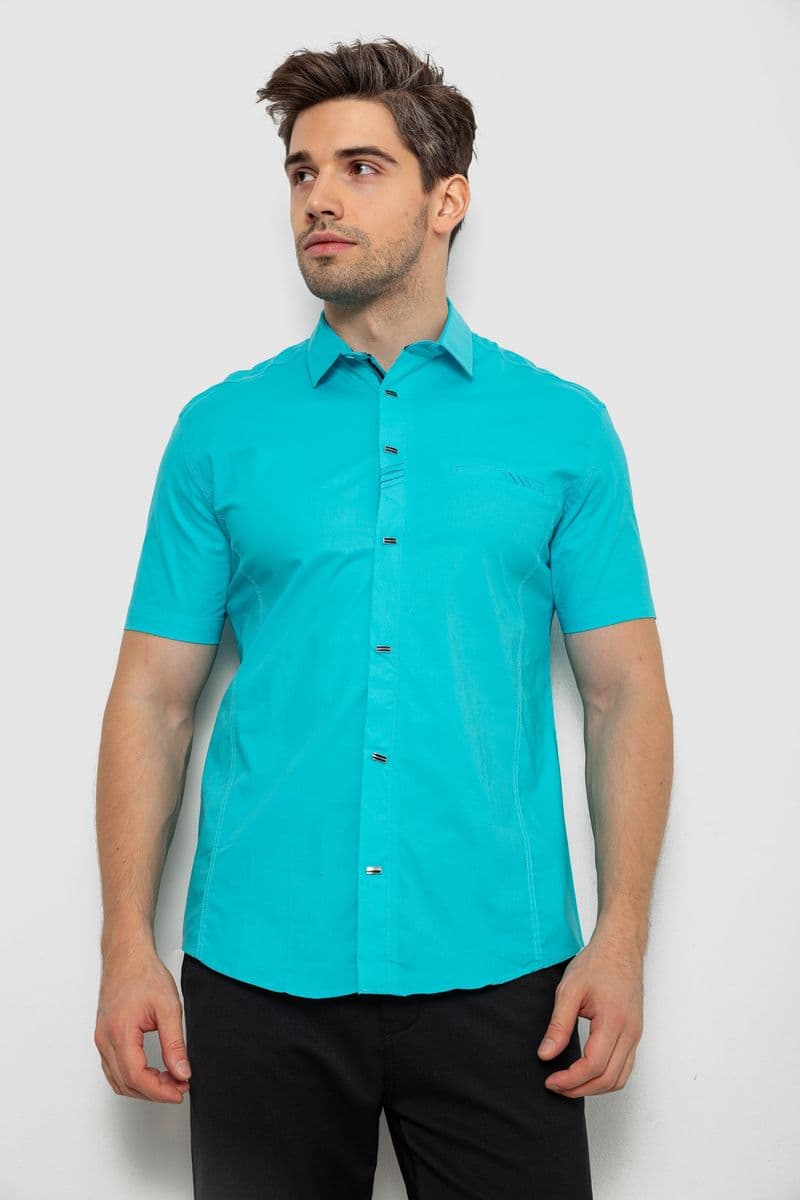 Сорочка чоловіча однотонна, колір бірюзовий, 214R7005 - зображення 1
