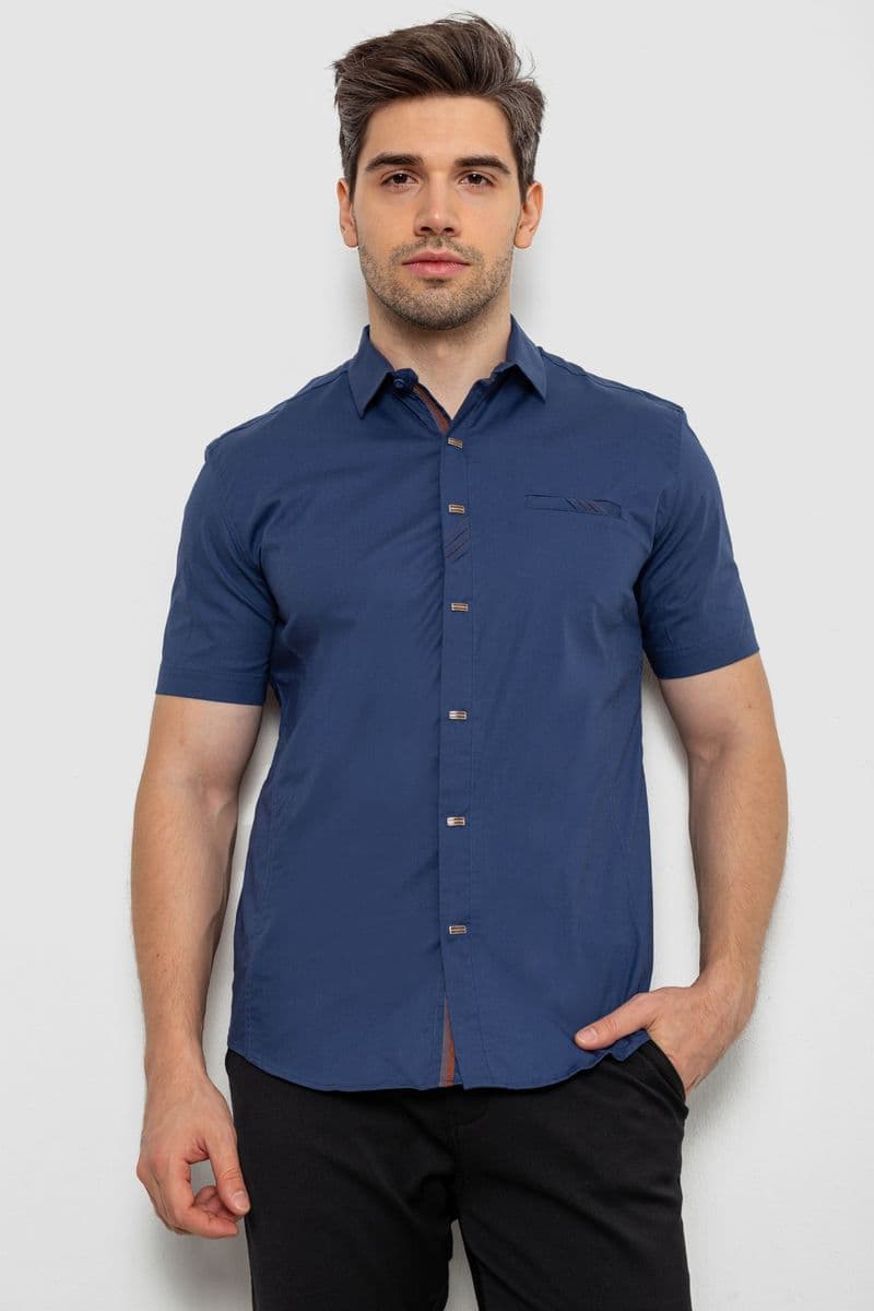 Сорочка чоловіча однотонна, колір синій, 214R7005 - зображення 1