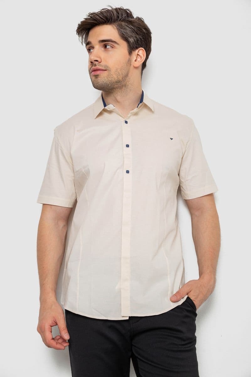 Сорочка чоловіча однотонна, колір бежевий, 214R7117 - зображення 1