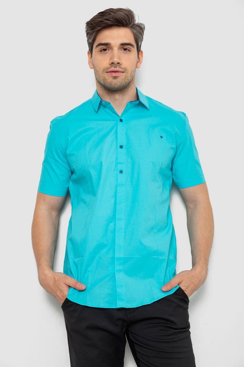 Сорочка чоловіча однотонна, колір бірюзовий, 214R7117 - зображення 1
