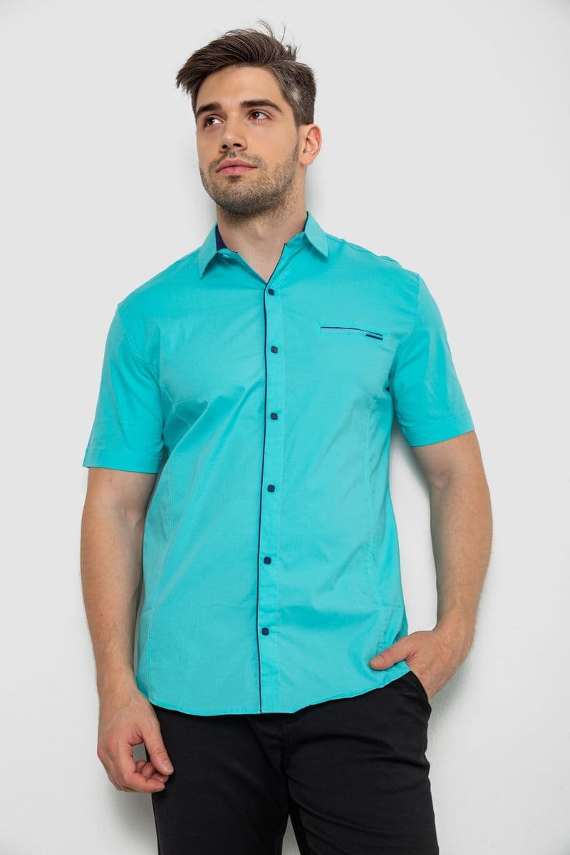 Сорочка чоловіча однотонна, колір бірюзовий, 214R7119 - зображення 1
