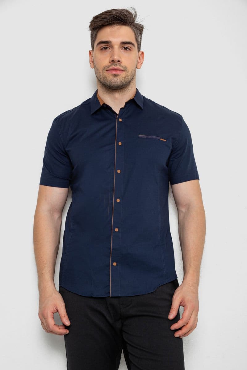 Сорочка чоловіча однотонна, колір темно-синій, 214R7119 - зображення 1