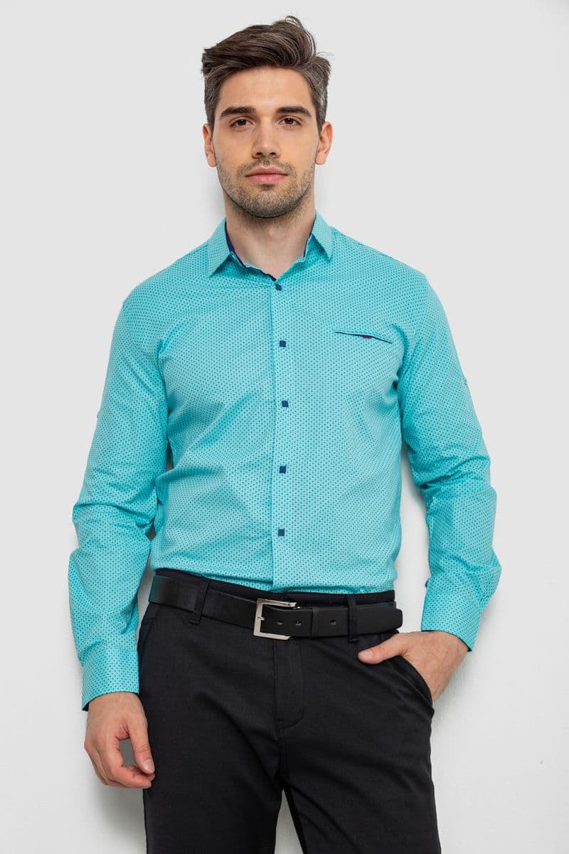Сорочка чоловіча з принтом, колір бірюзовий, 214R7170-1 - зображення 1