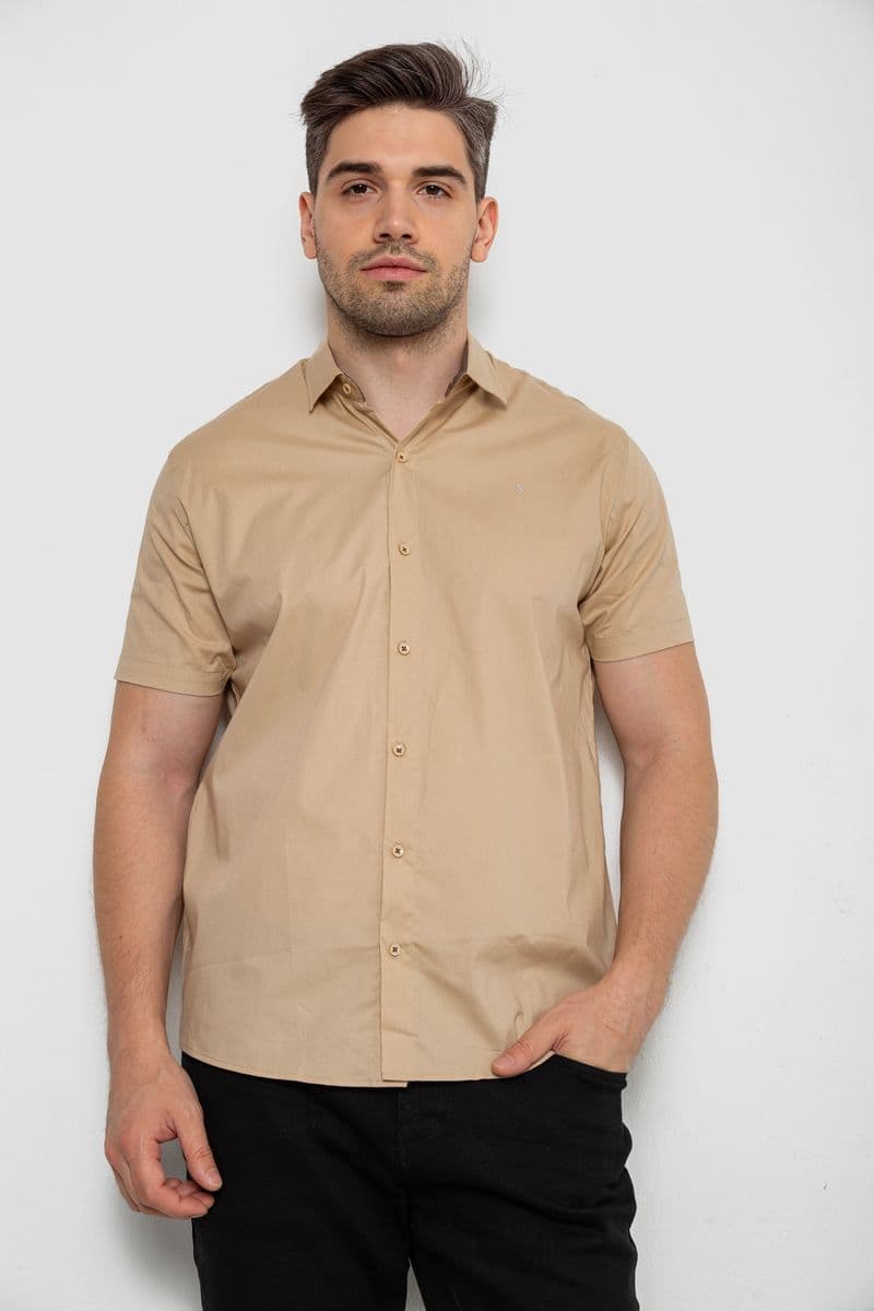 Сорочка чоловіча однотонна, колір світло-бежевий, 214R7327-2 - зображення 1
