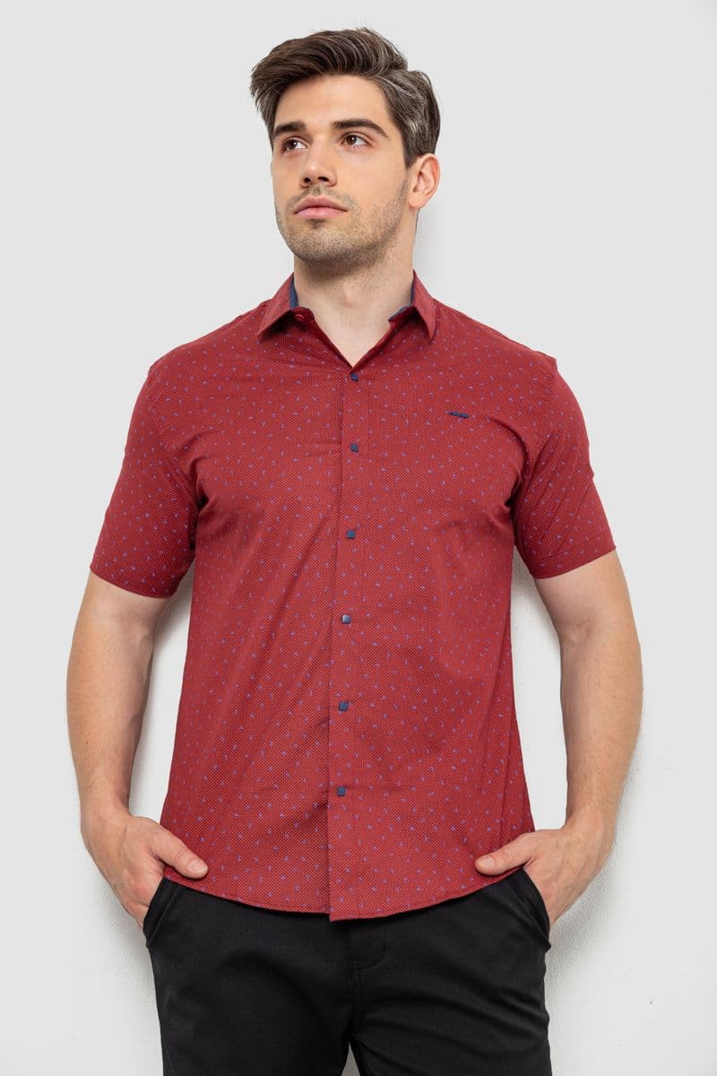 Сорочка чоловіча з принтом, колір бордовий, 214R7340 - зображення 1