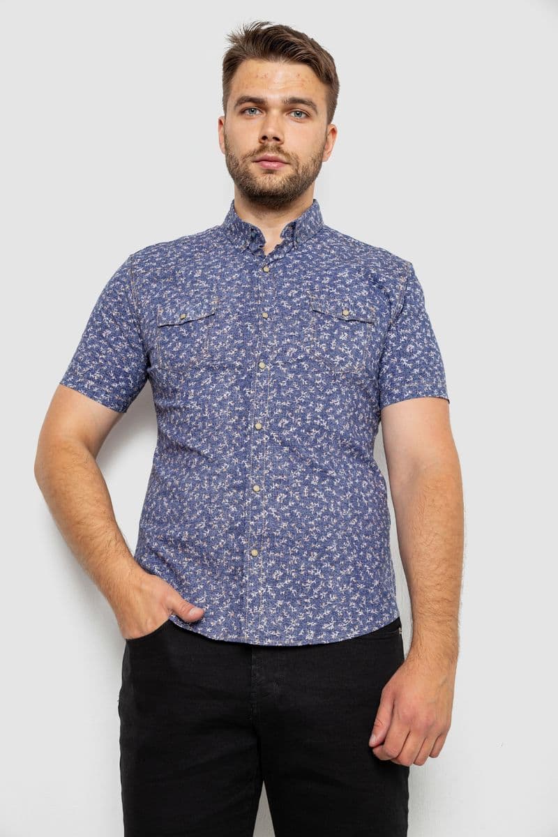Сорочка чоловіча з принтом, колір синій, 214R806 - зображення 1