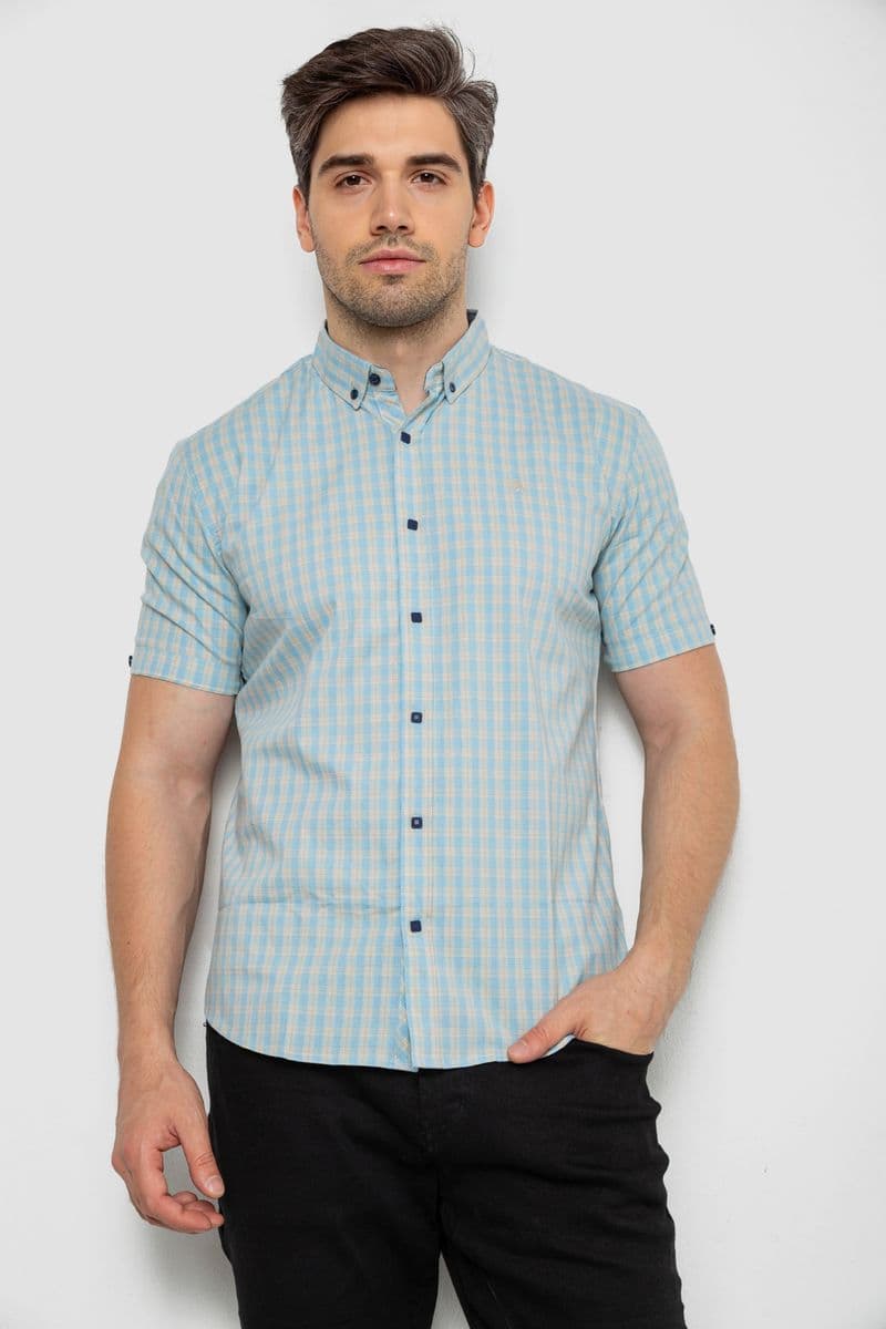 Сорочка чоловіча в клітинку, колір блакитний, 214R825 - зображення 1