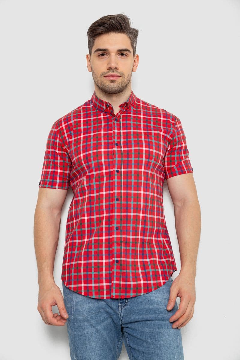 Сорочка чоловіча в клітку, колір червоний, 214R831-1 - зображення 1