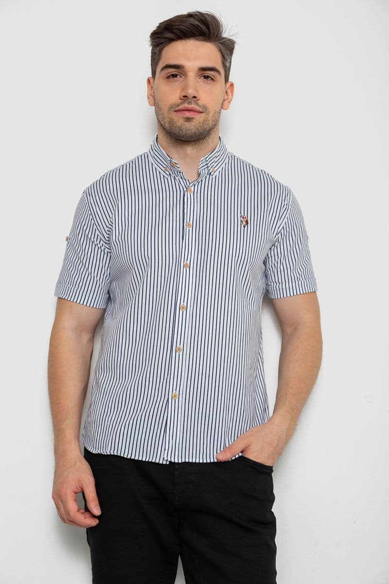 Сорочка чоловіча в смужку, колір біло-чорний, 214R835 - зображення 1
