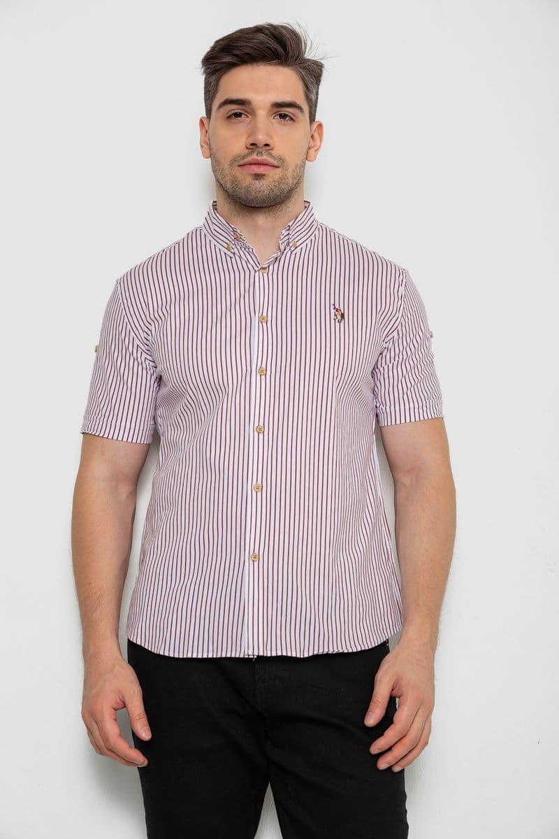 Сорочка чоловіча в смужку, колір бордовий, 214R835 - зображення 1