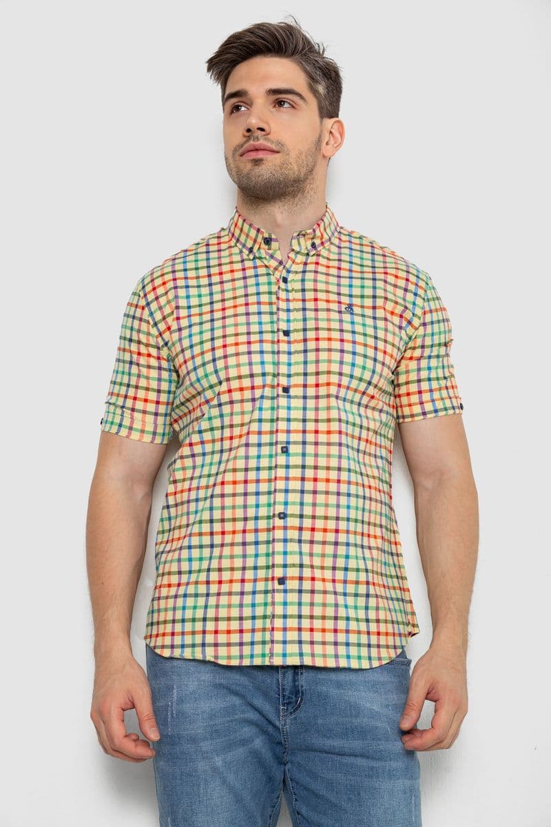 Сорочка чоловіча в клітку, колір жовтий, 214R842 - зображення 1