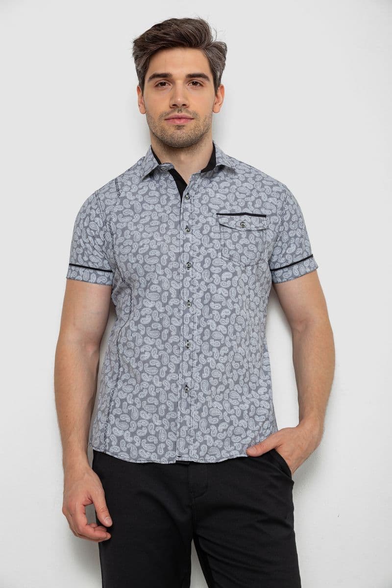 Сорочка чоловіча з коротким рукавом, колір чорний, 214RG601 - зображення 1