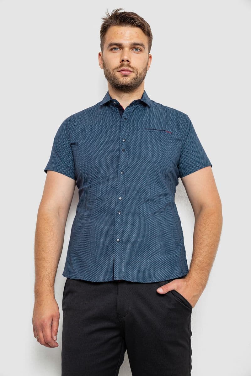 Сорочка чоловіча з принтом, колір темно-синій, 214RK104 - зображення 1