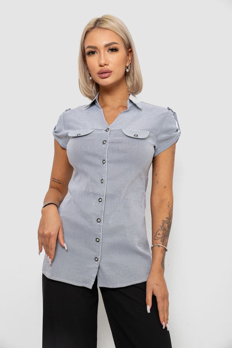Сорочка-туніка в смужку, колір сірий, 230R665-1 - зображення 1
