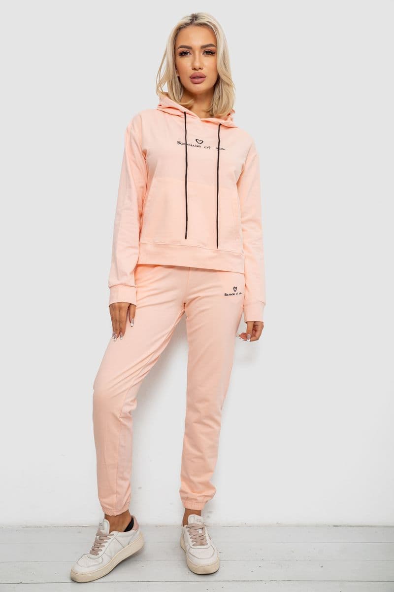 Спортивний костюм жіночий двонитка, колір персиковий, 214R1419-002 - зображення 1