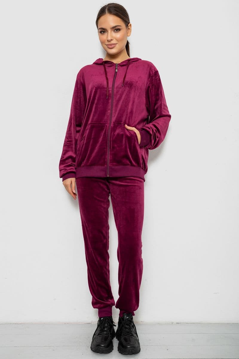 Спортивний костюм жіночий велюровий, колір бордовий, 244R9135 - зображення 1