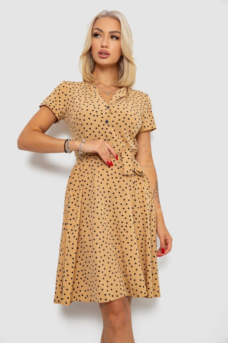 Сукня софт з принтом у горох, колір темно-бежевий, 230R0032-3 - зображення 1