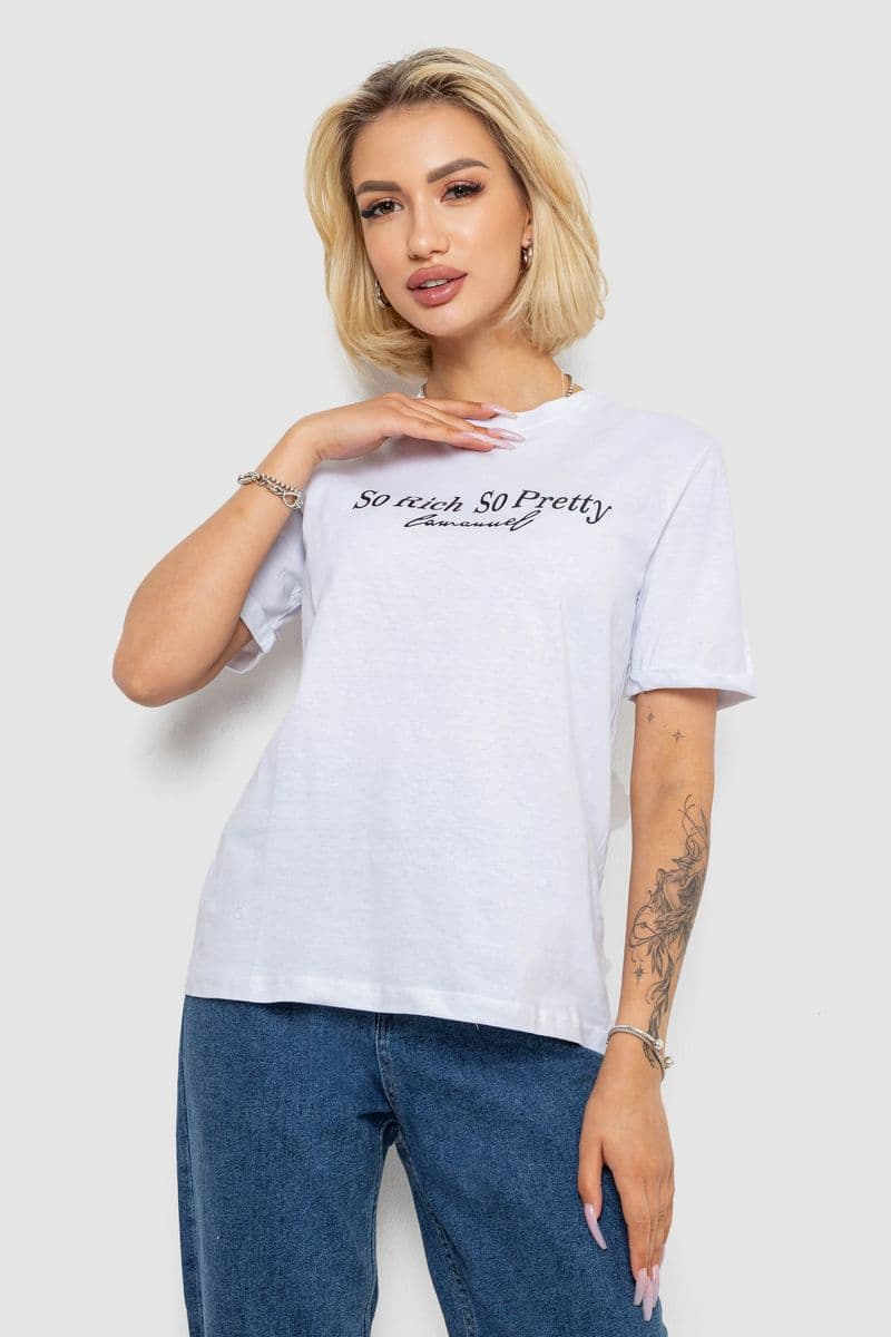 Футболка жіноча з принтом, колір біло-чорний, 238R57399 - зображення 1