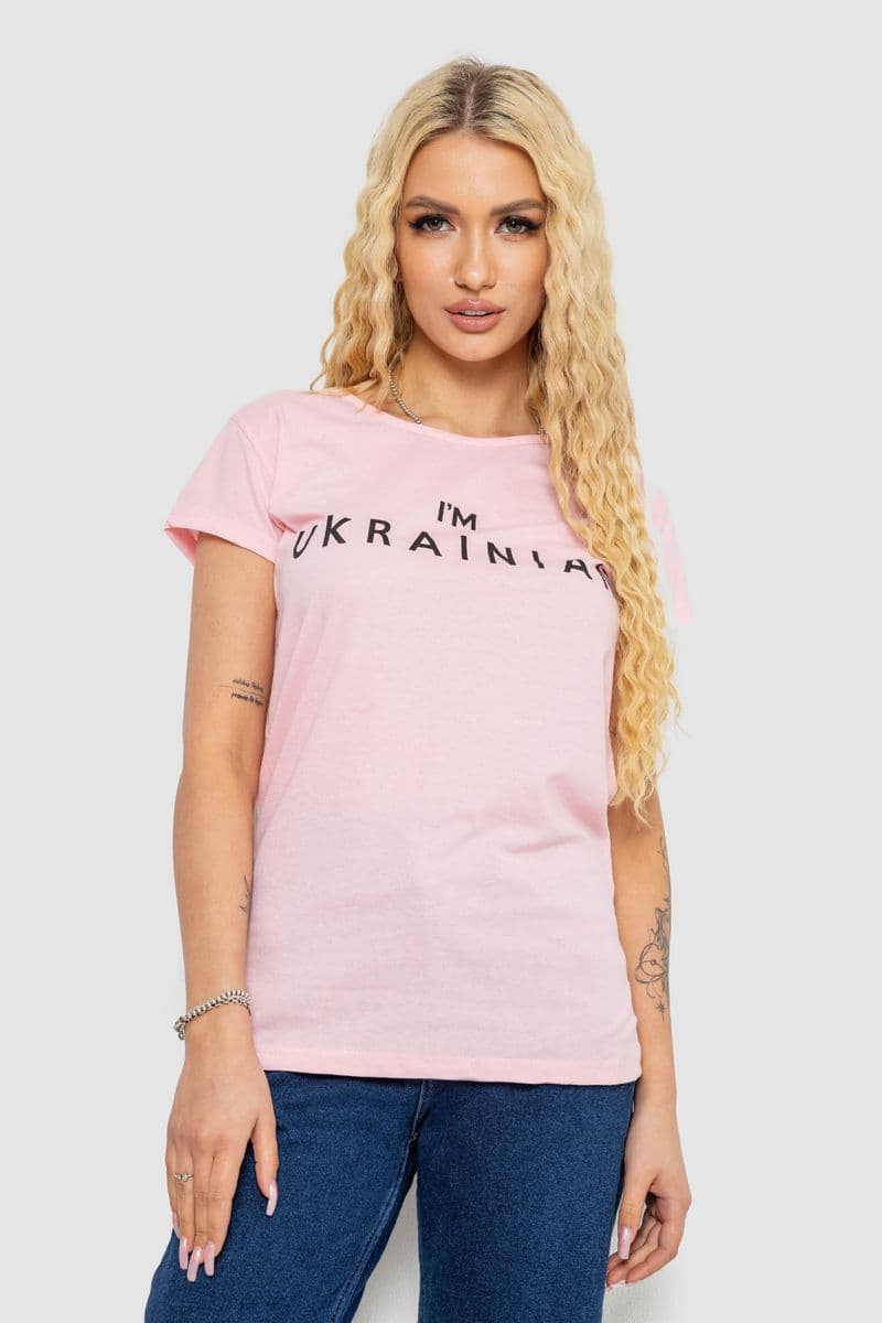Футболка жіноча з патріотичним принтом, колір рожевий, 244R2213 - зображення 1