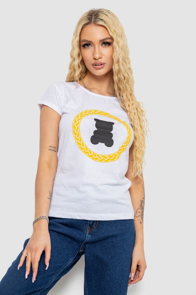 Футболка жіноча з принтом, колір білий, 244R2216 - зображення 1
